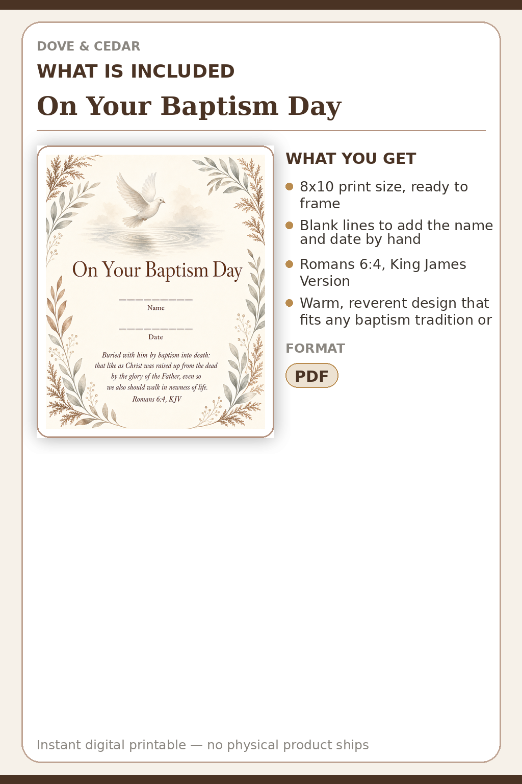 On Your Baptism Day — What is included