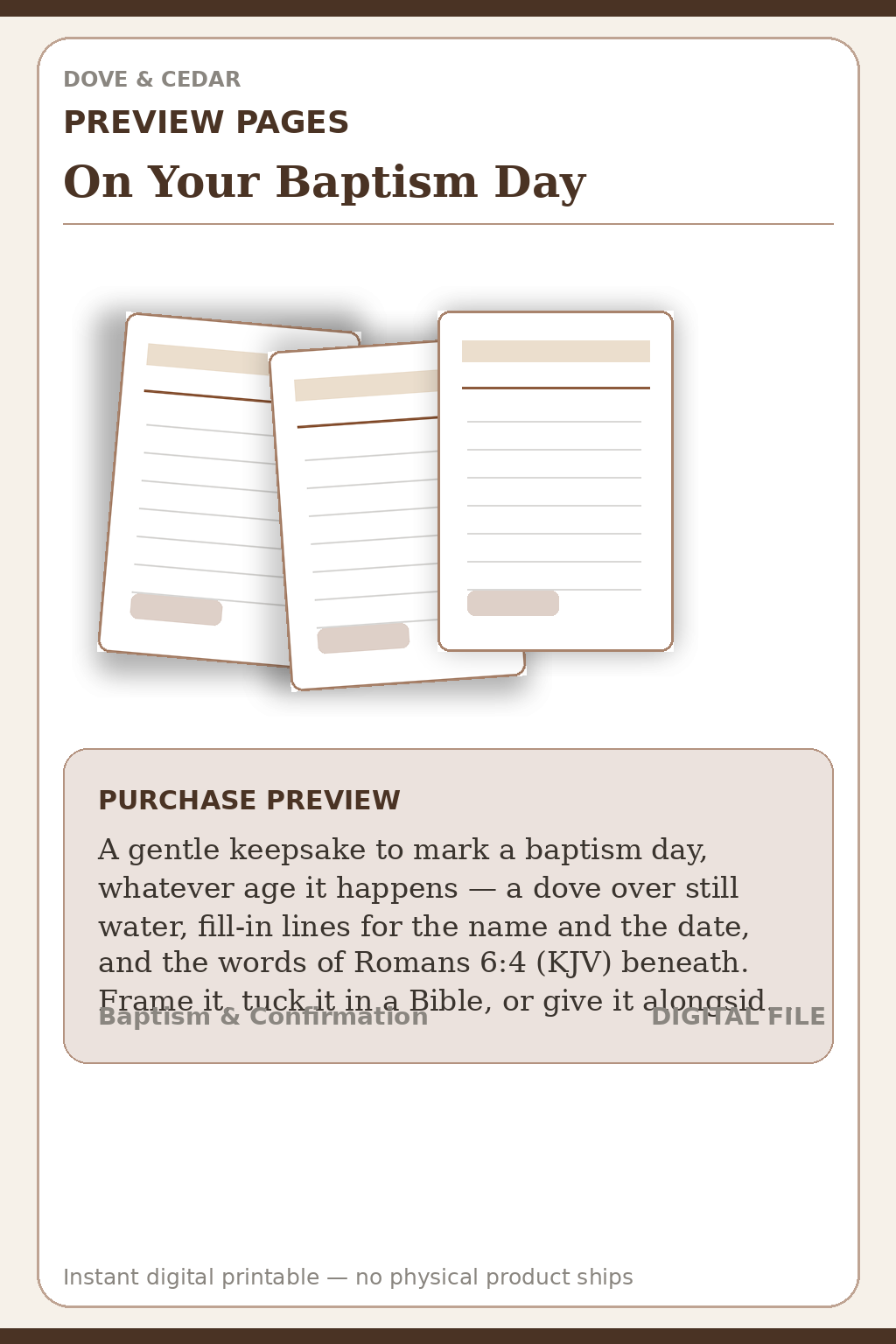 On Your Baptism Day — Baptism Keepsake Print Preview Pages