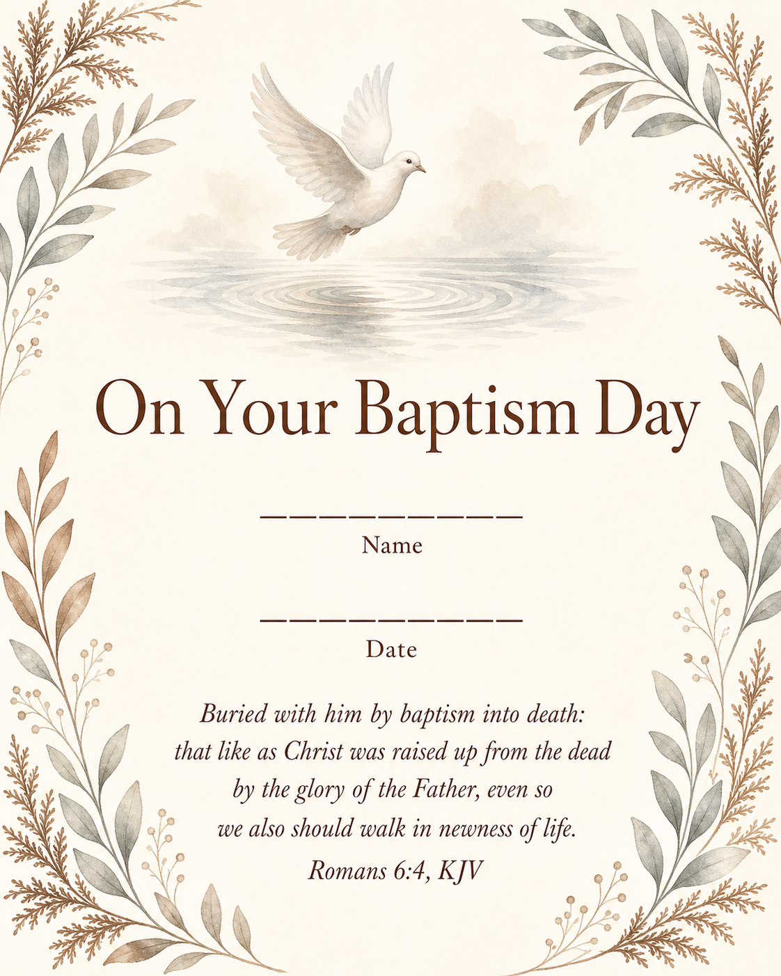 On Your Baptism Day — Baptism Keepsake Print