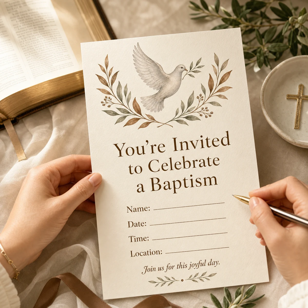 You're Invited to Celebrate a Baptism — A printable invitation for a baptism celebration or reception, 5x7