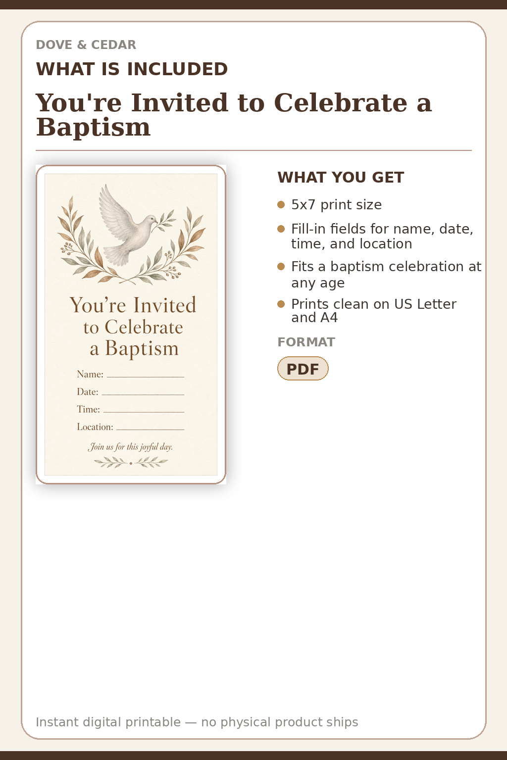 You're Invited to Celebrate a Baptism — What is included
