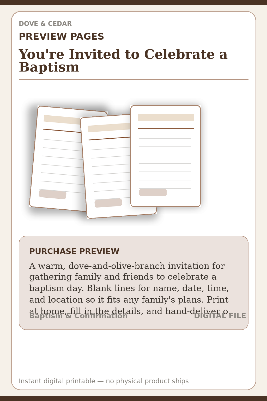 You're Invited to Celebrate a Baptism — Baptism Party Invitation Preview Pages