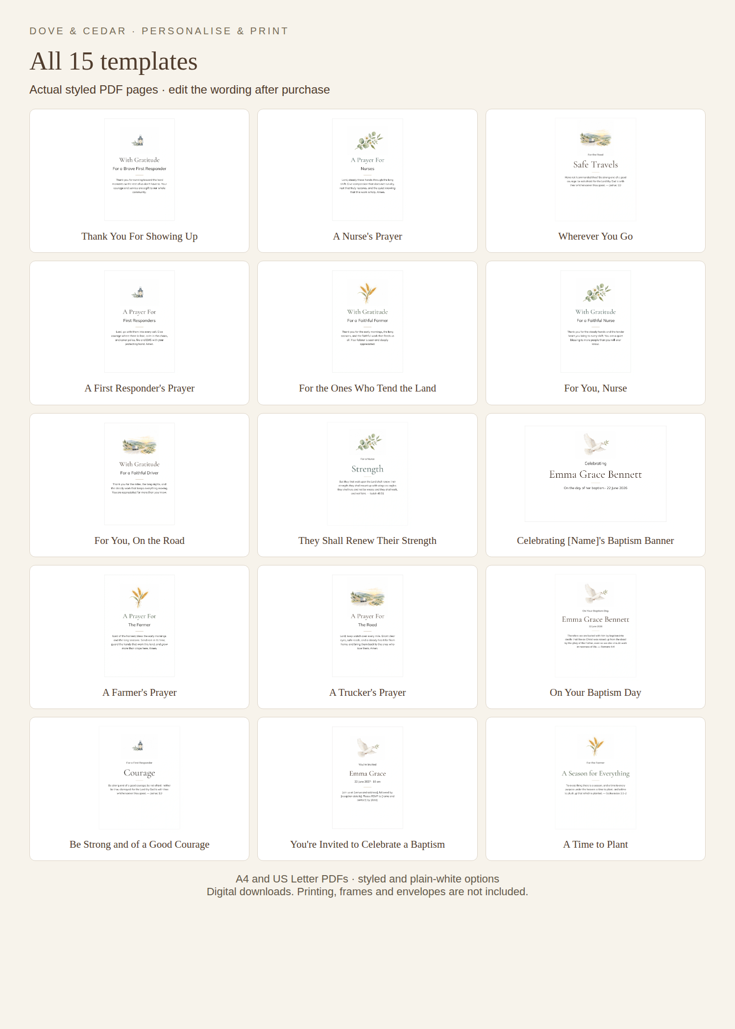 Dove & Cedar Personalised Gift Creator Collection — 15 Templates