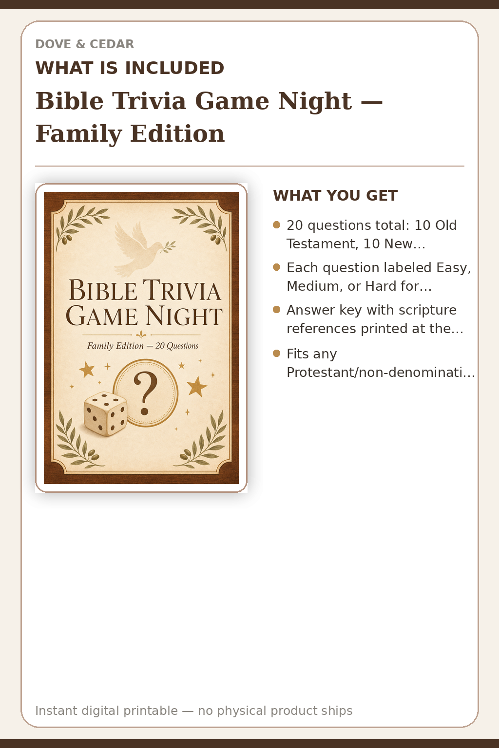 Bible Trivia Game Night — Family Edition — What is included