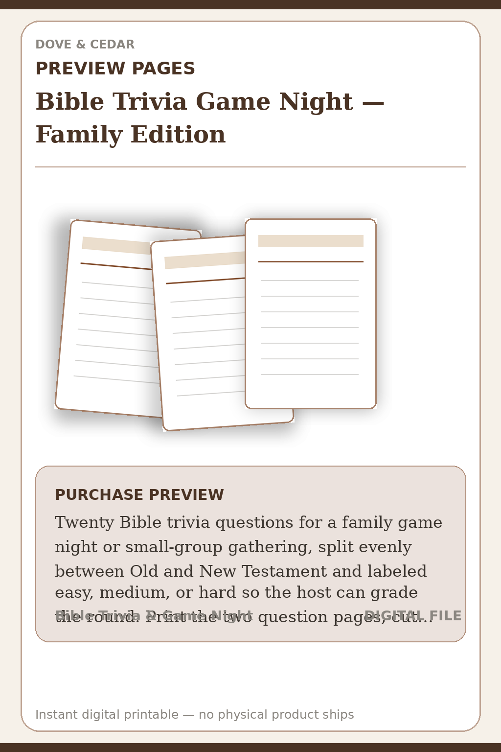 Bible Trivia Game Night — Family Edition — Bible Trivia Game Night Family Edition Preview Pages