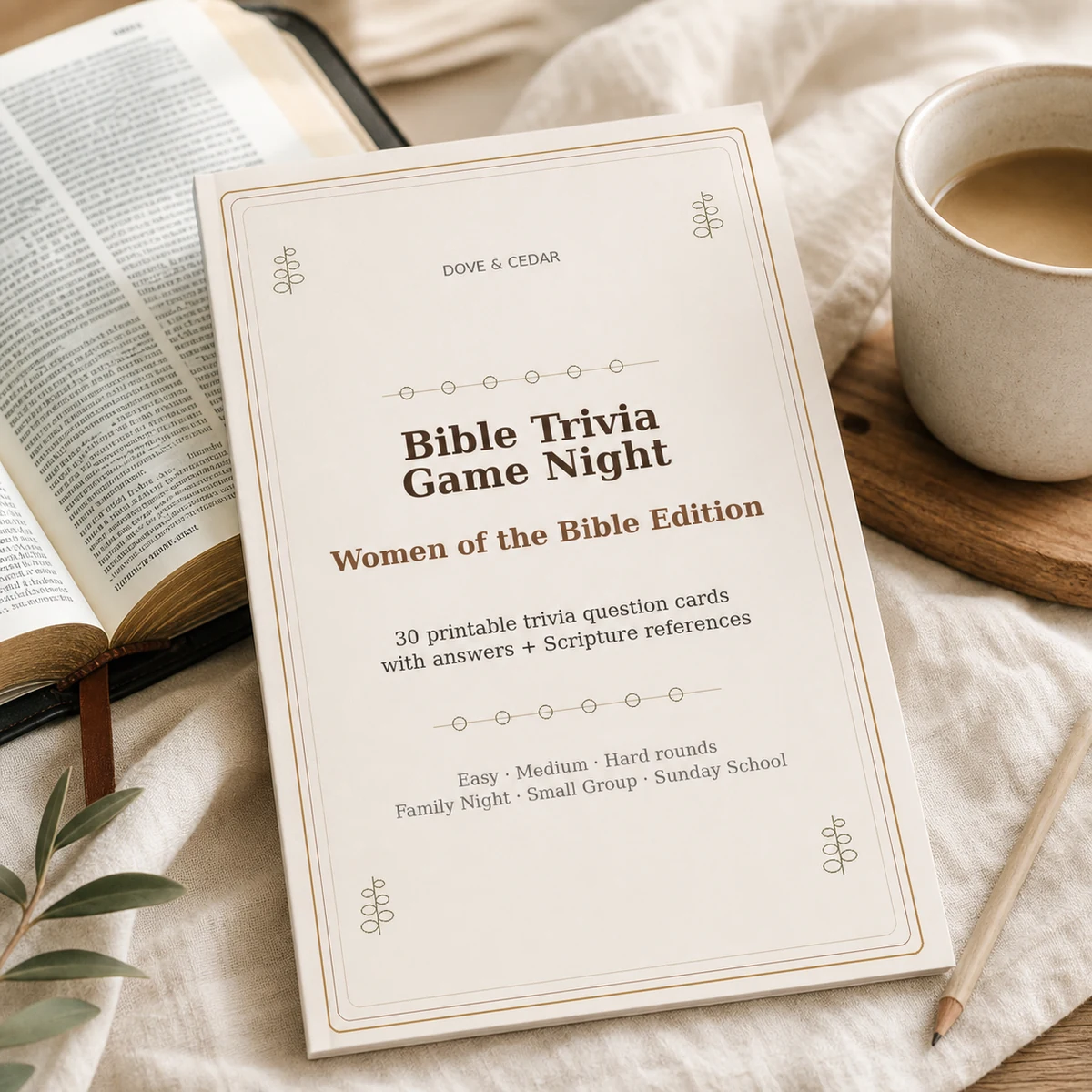 Bible Trivia Game Night — Women of the Bible Edition — 30 printable question cards with answer key and scripture references