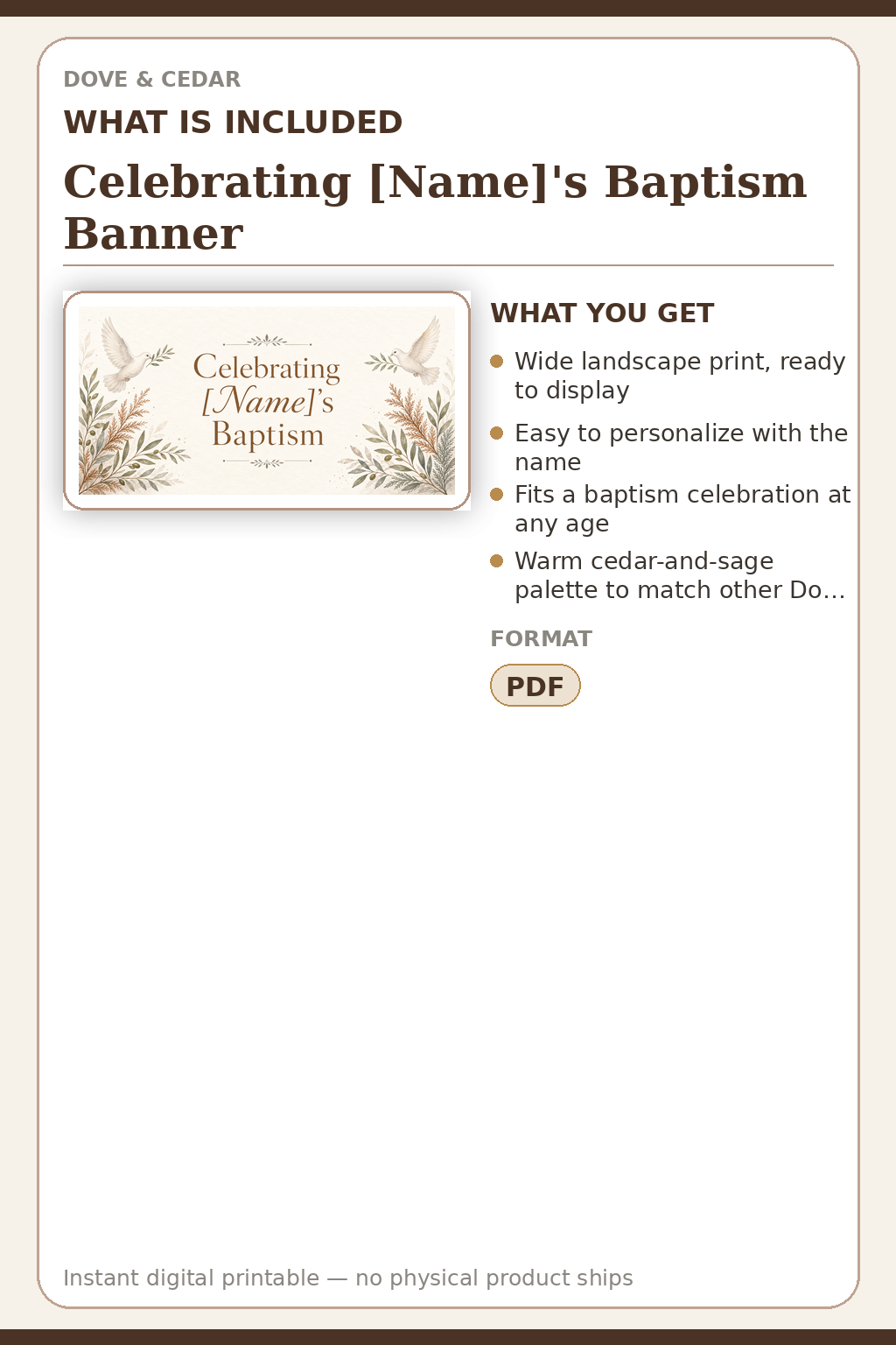 Celebrating [Name]'s Baptism Banner — What is included