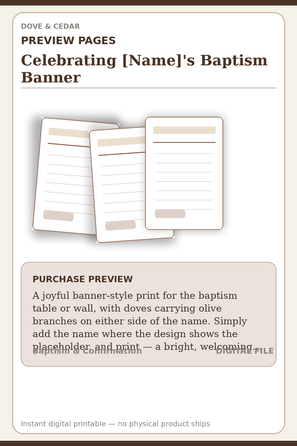 Celebrating [Name]'s Baptism Banner — Celebration Banner Baptism Preview Pages