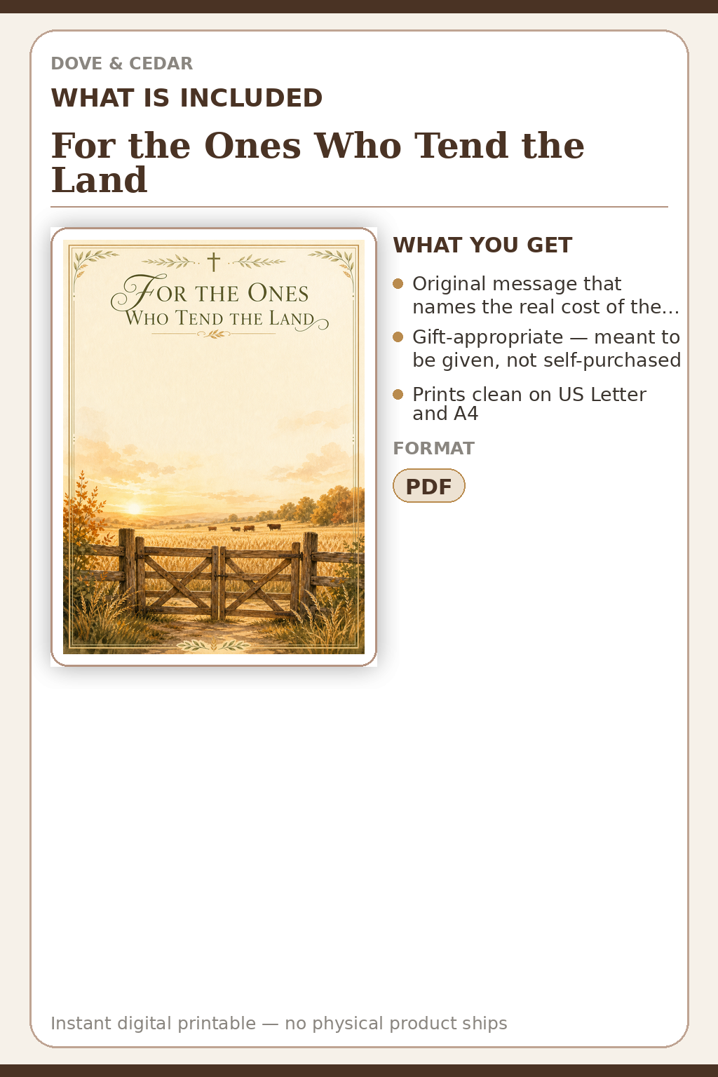 For the Ones Who Tend the Land — What is included