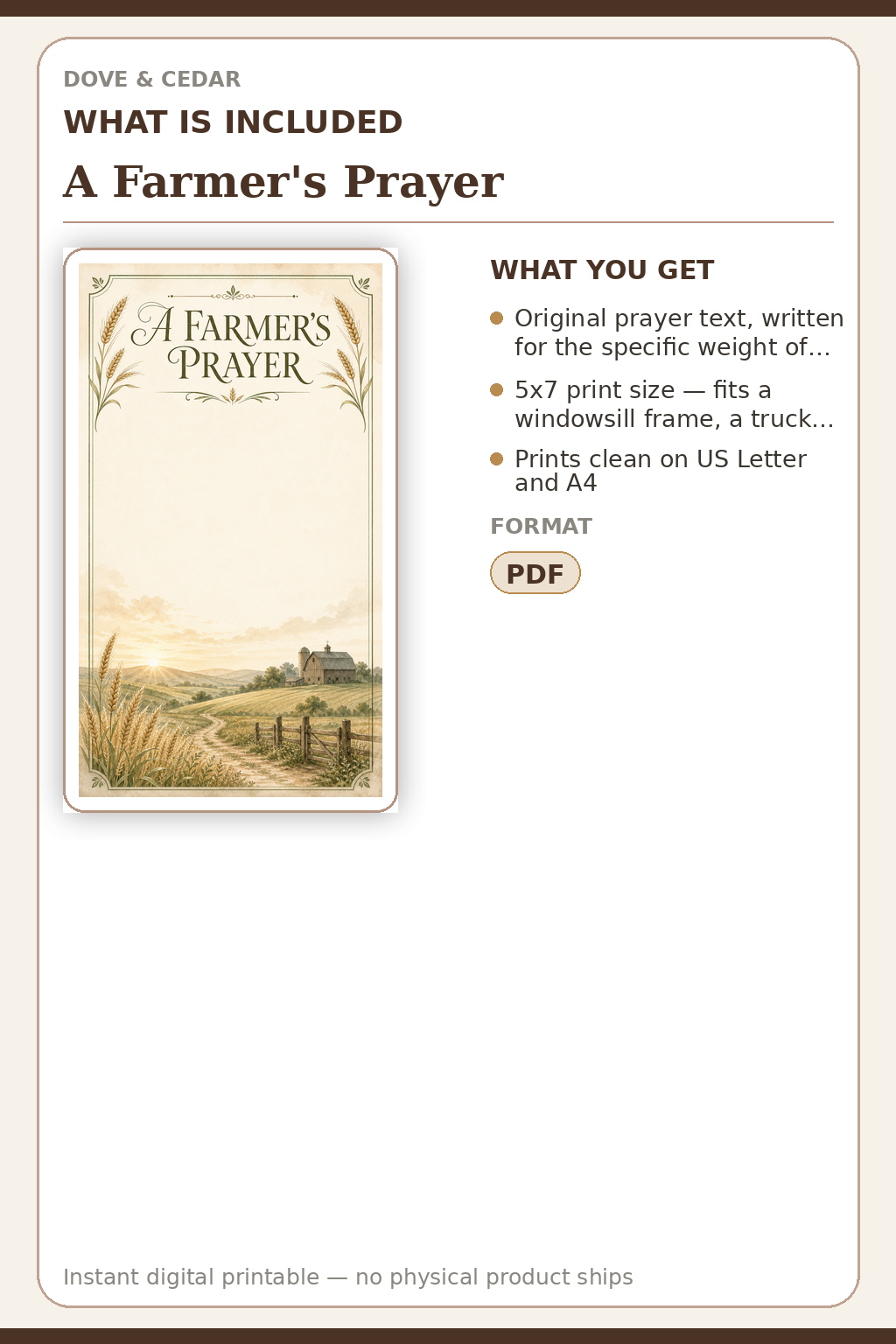 A Farmer's Prayer — What is included