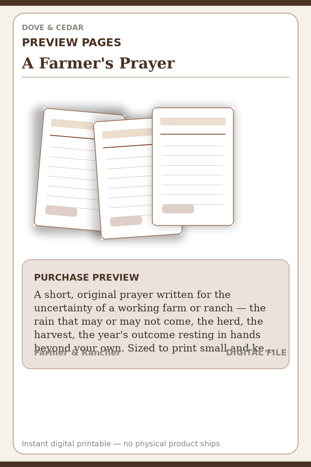A Farmer's Prayer — Farmer Prayer Card Preview Pages
