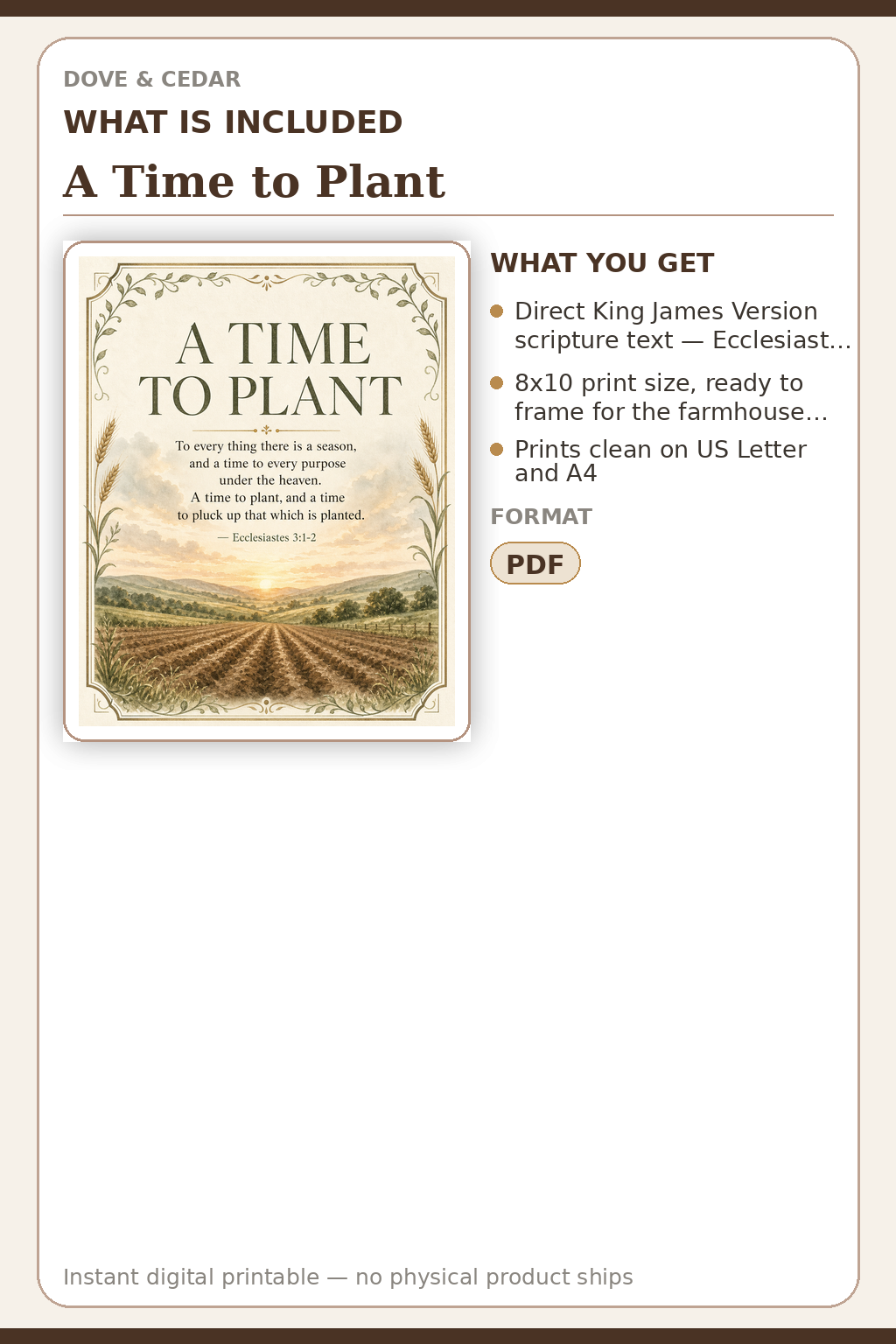 A Time to Plant — What is included