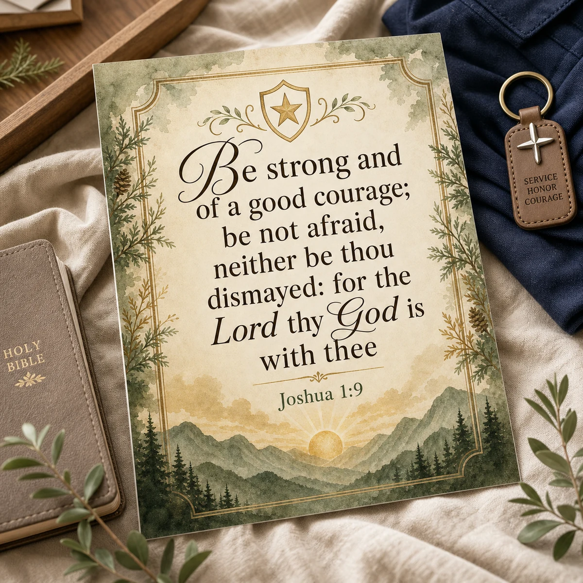 Be Strong and of a Good Courage — An 8x10 scripture keepsake print for a first responder's home or station