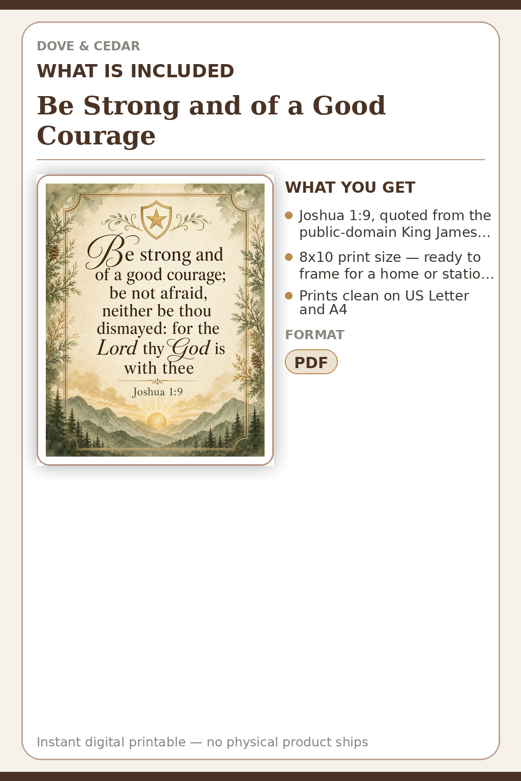 Be Strong and of a Good Courage — What is included