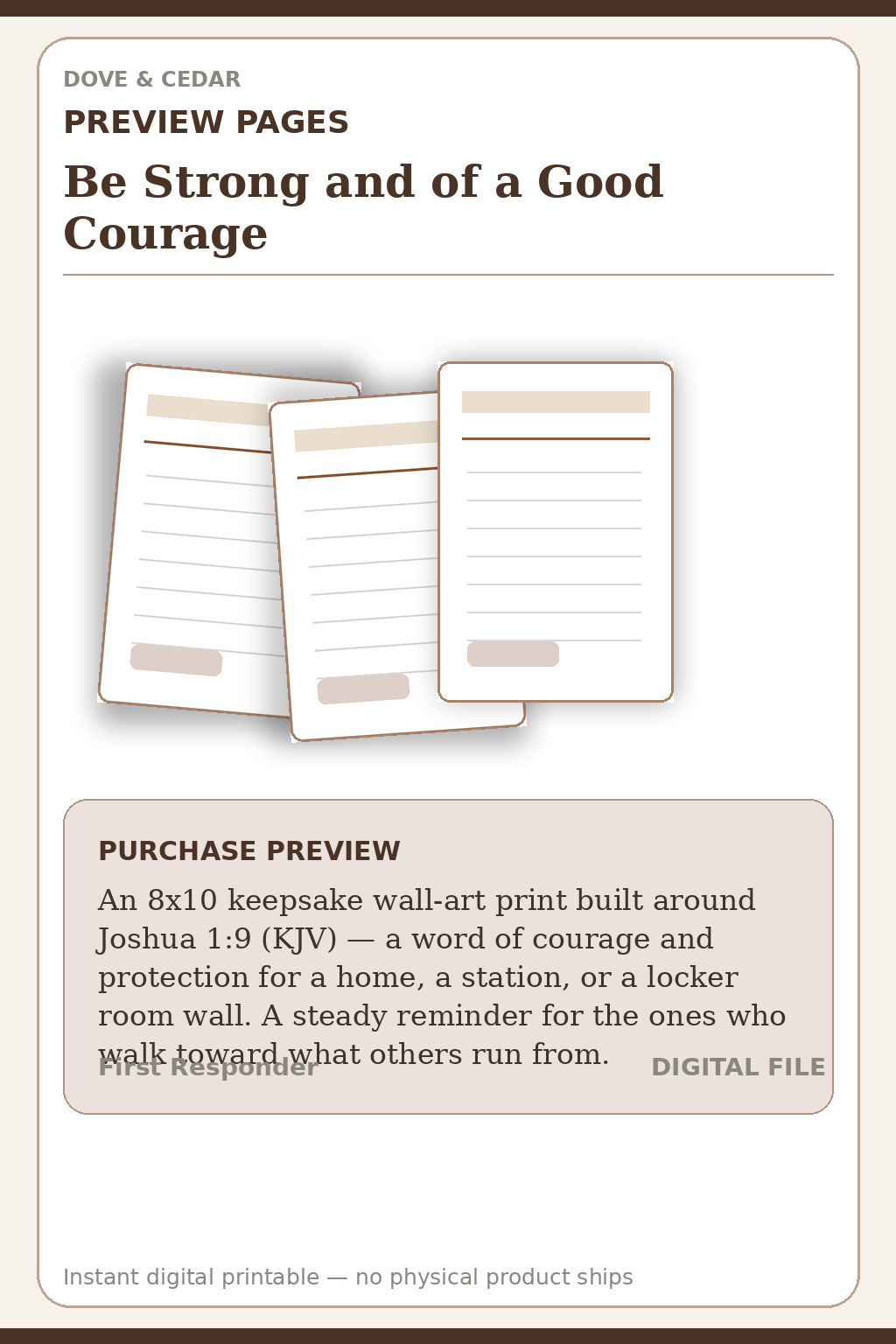 Be Strong and of a Good Courage — First Responder Courage Wall Art Preview Pages