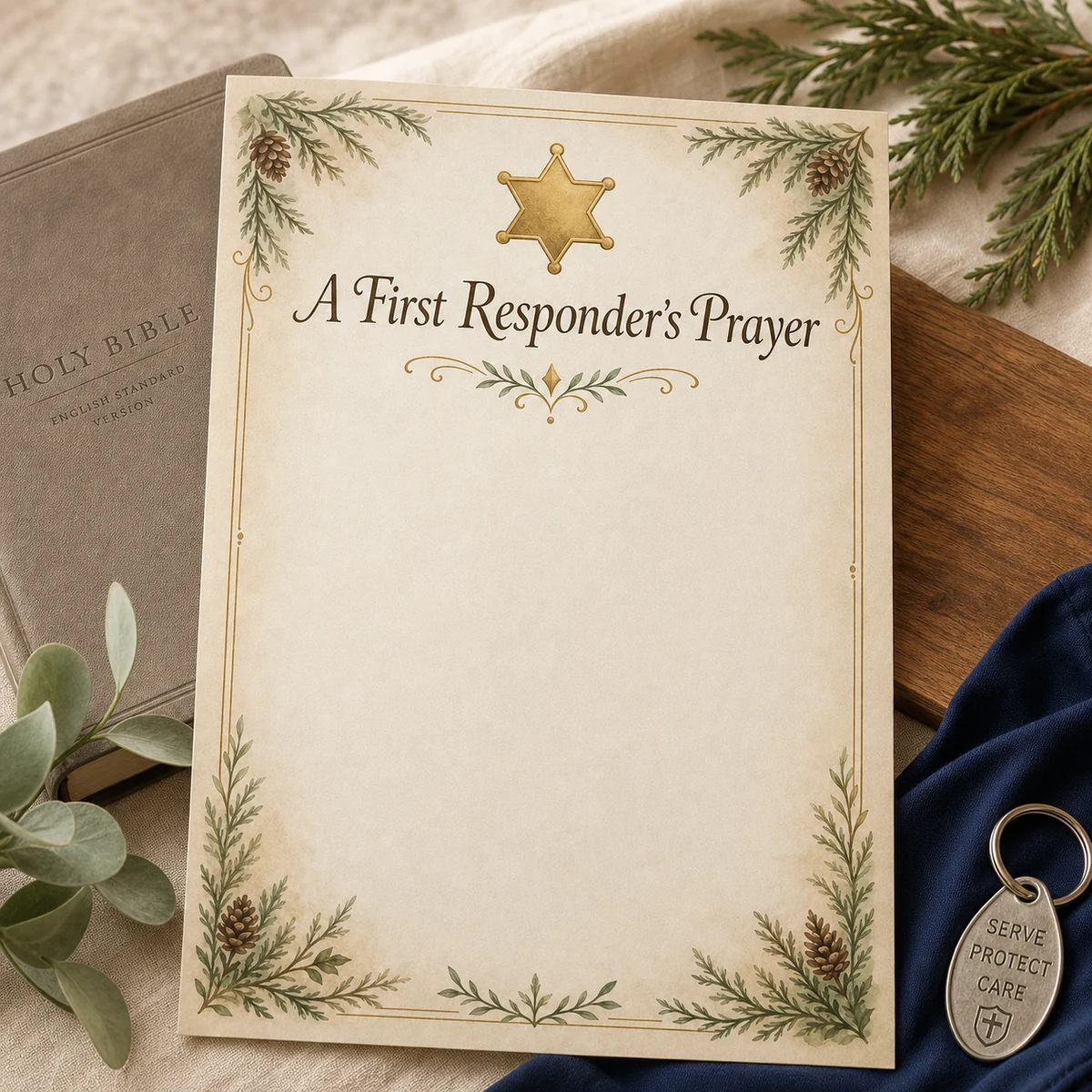 A First Responder's Prayer — A 5x7 printable prayer card for police, fire and EMS