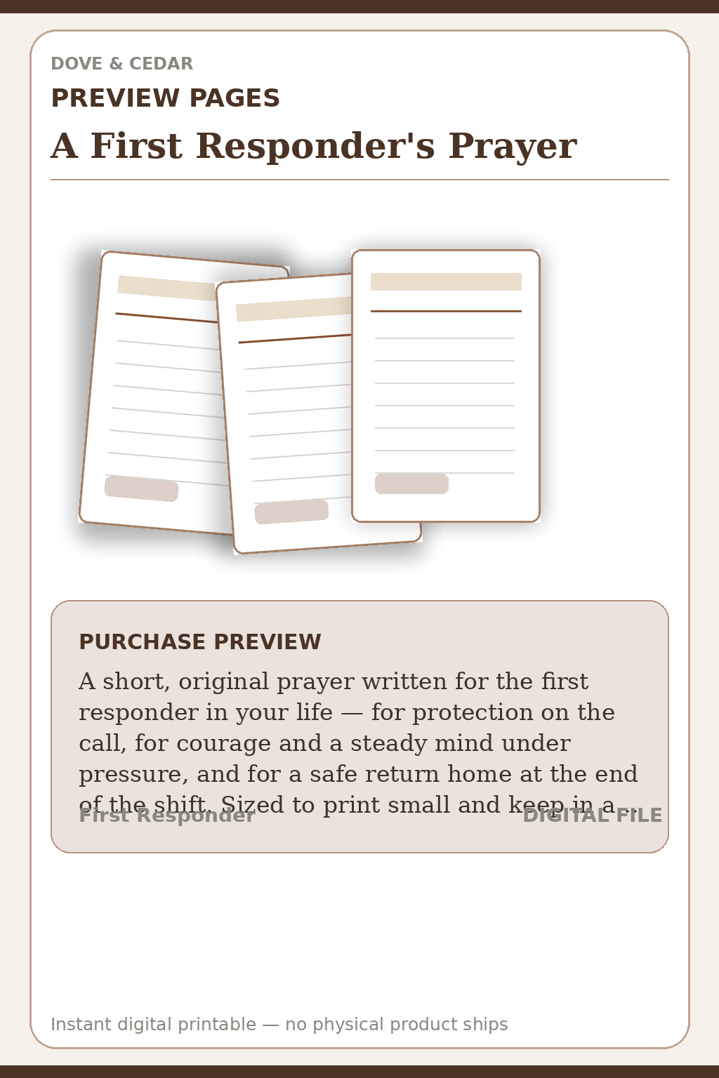 A First Responder's Prayer — First Responder Prayer Card Preview Pages
