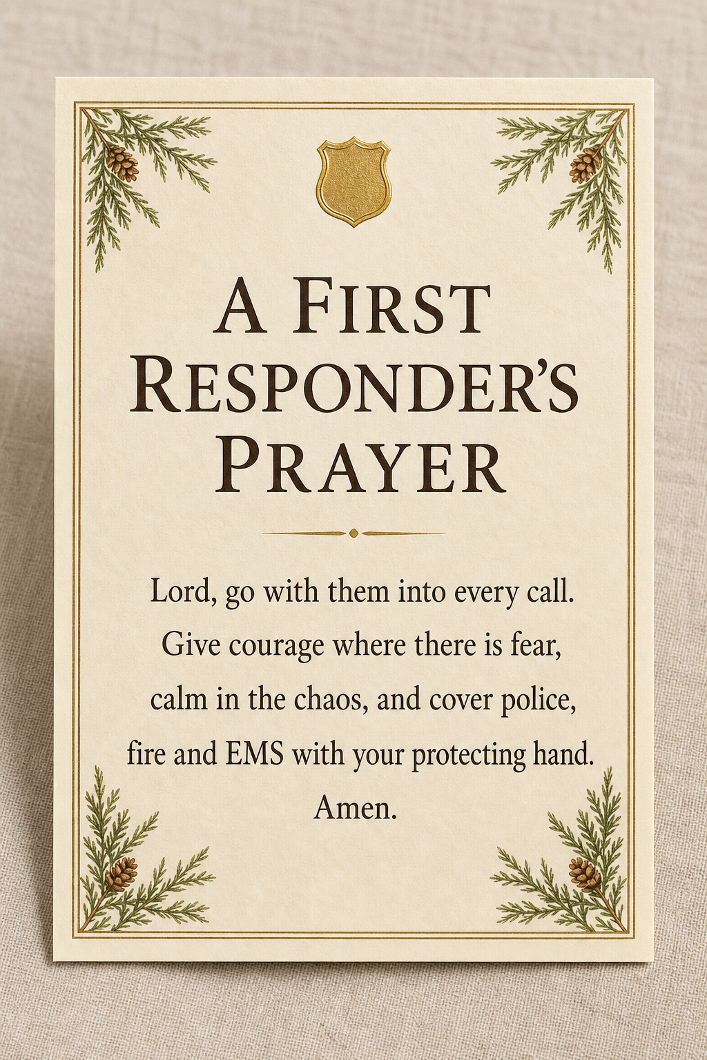 A First Responder's Prayer — A 5x7 printable prayer card for police, fire and EMS