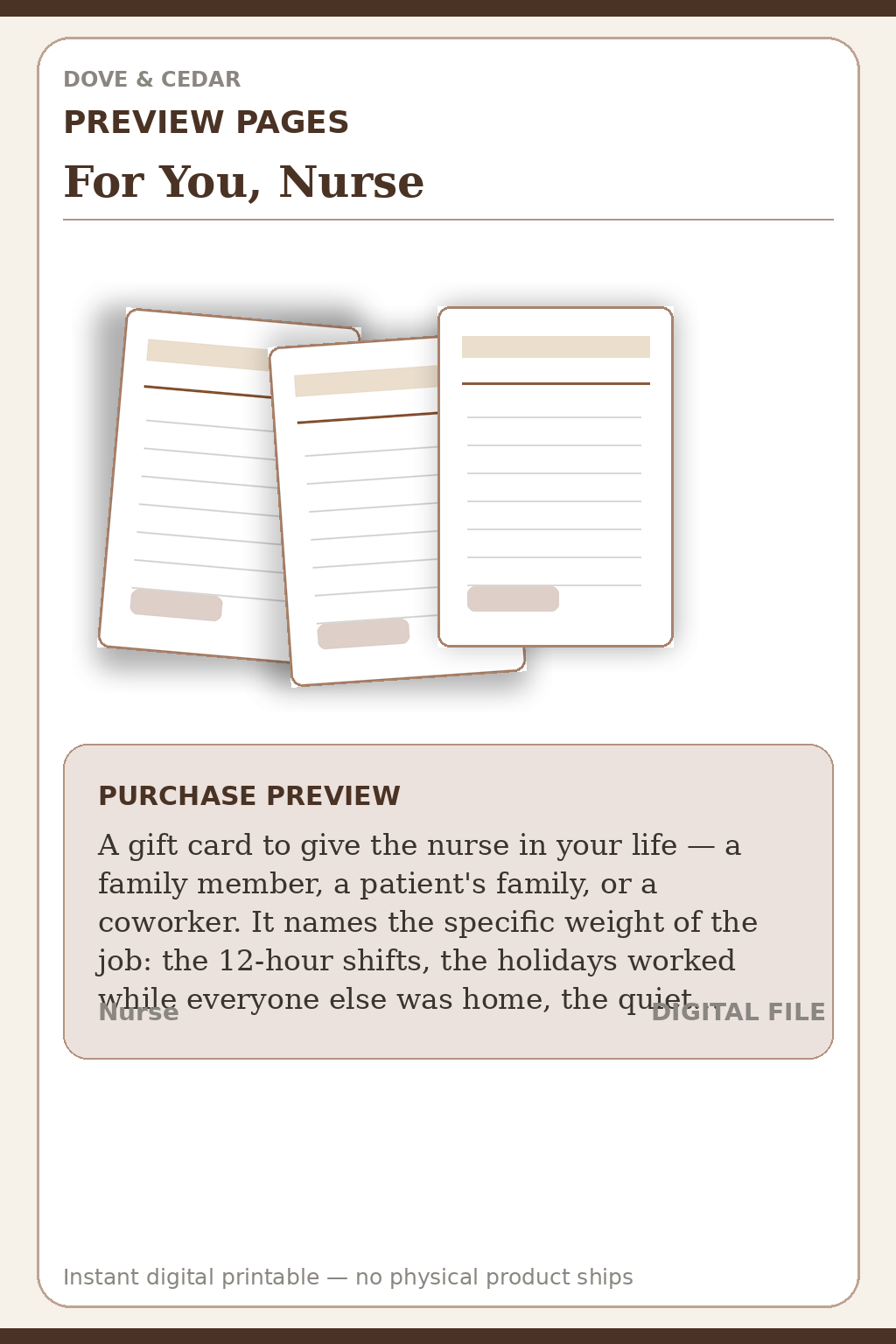 For You, Nurse — Nurse Appreciation Card Preview Pages