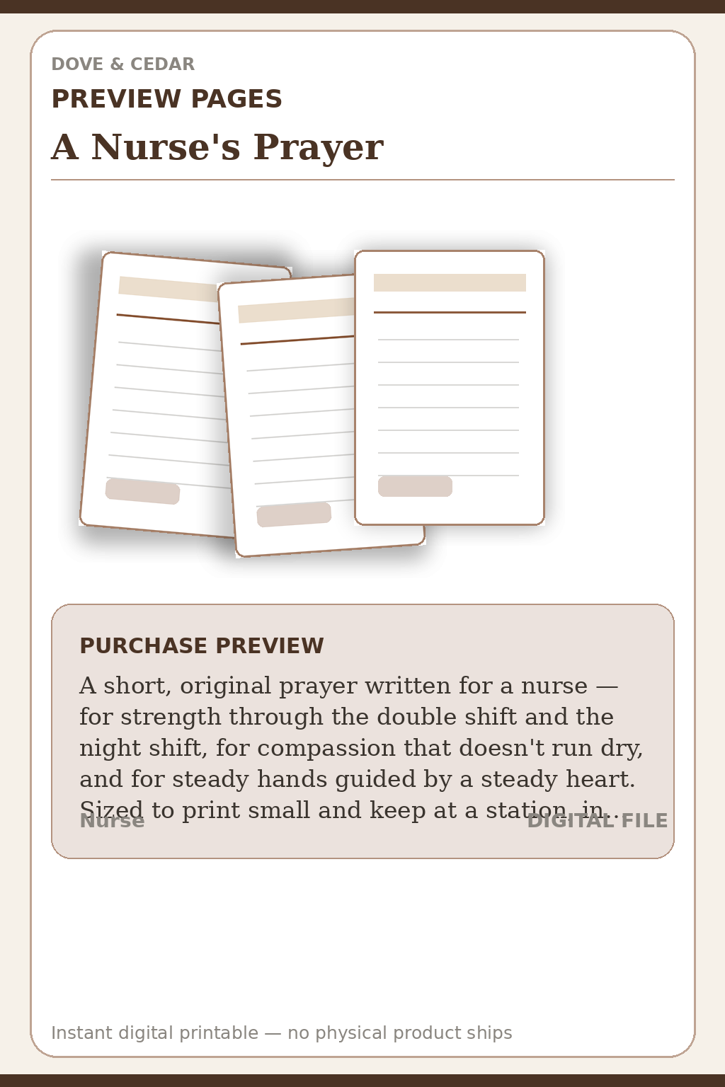 A Nurse's Prayer — Nurse Prayer Card Preview Pages
