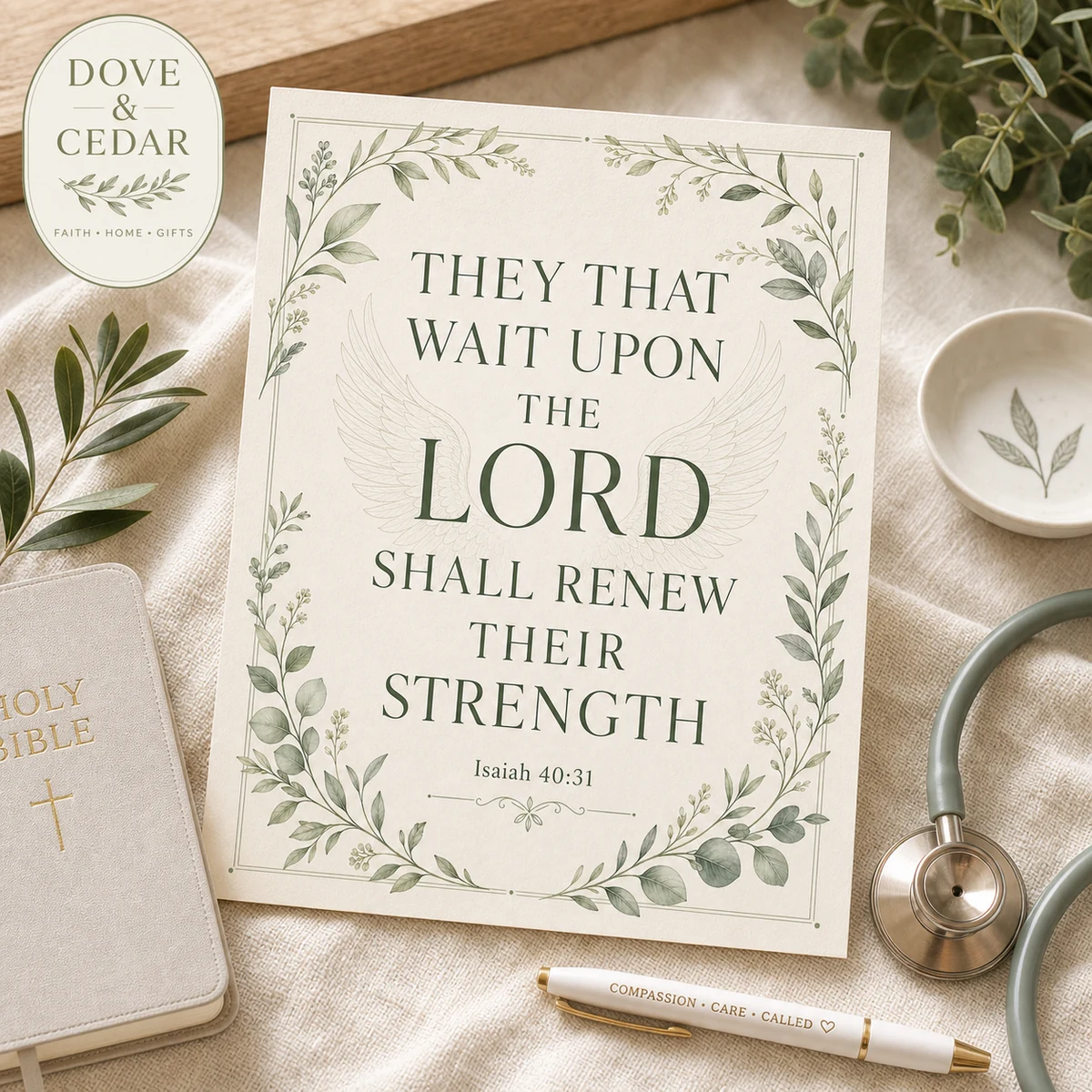 They Shall Renew Their Strength — An 8x10 scripture keepsake print for a nurse's home or break room