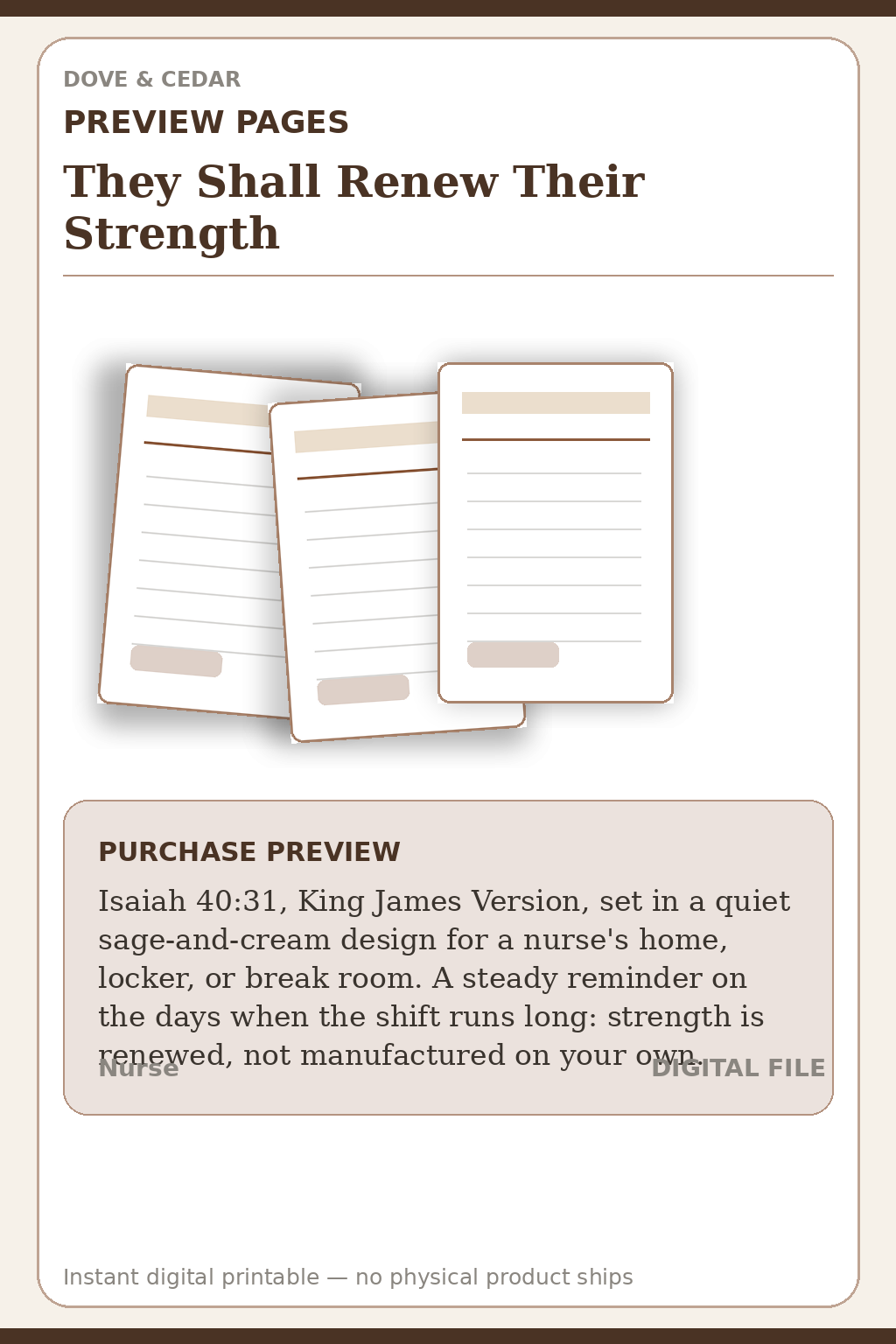 They Shall Renew Their Strength — Nurse Strength Wall Art Preview Pages