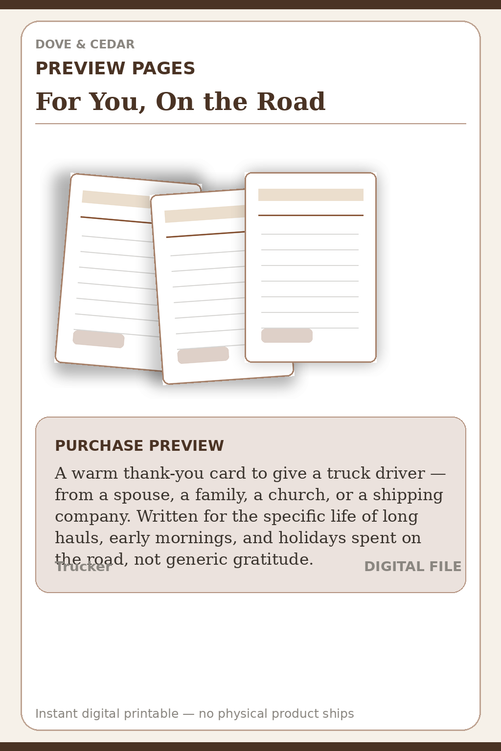For You, On the Road — Trucker Appreciation Card Preview Pages