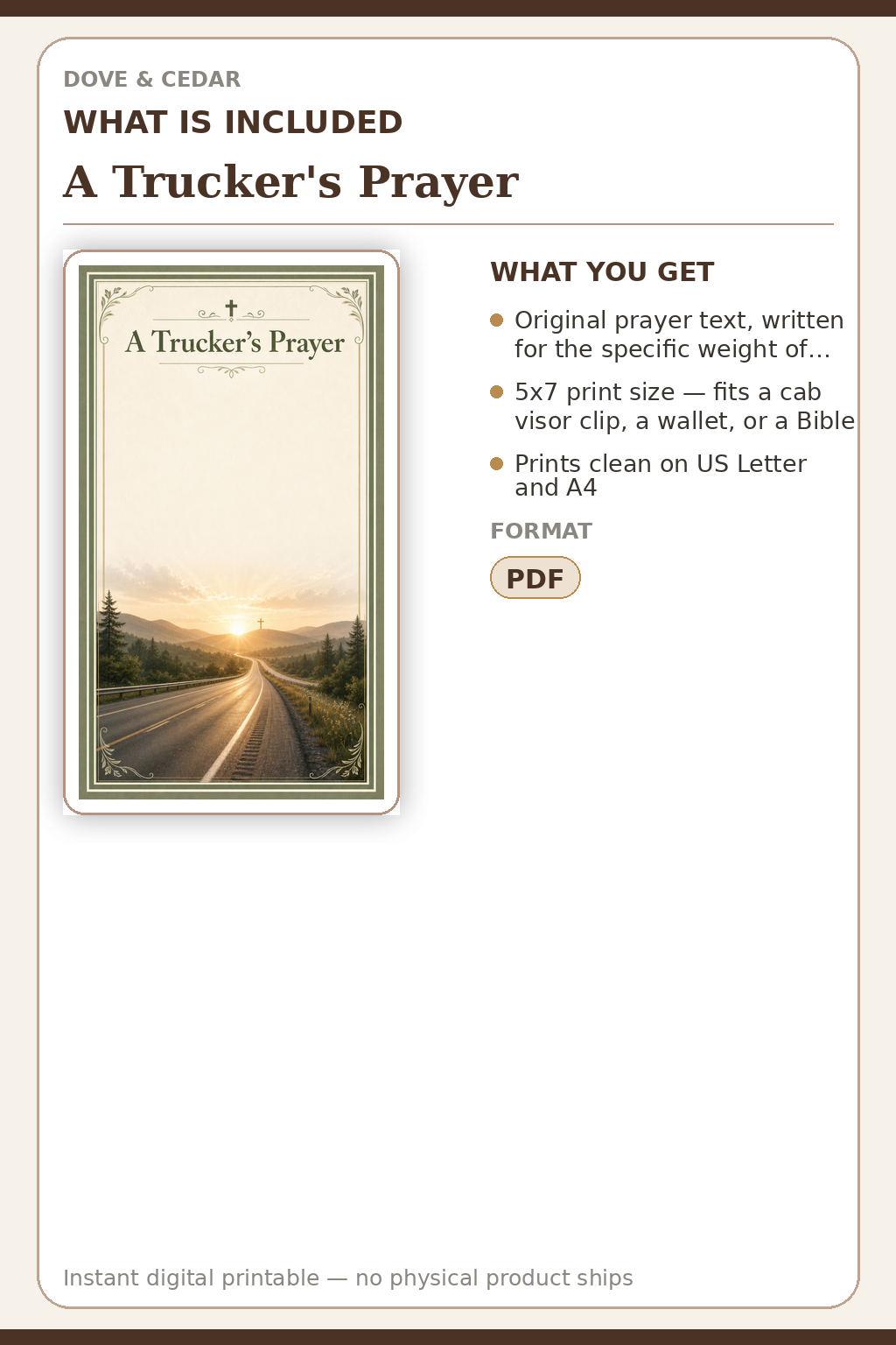 A Trucker's Prayer — What is included