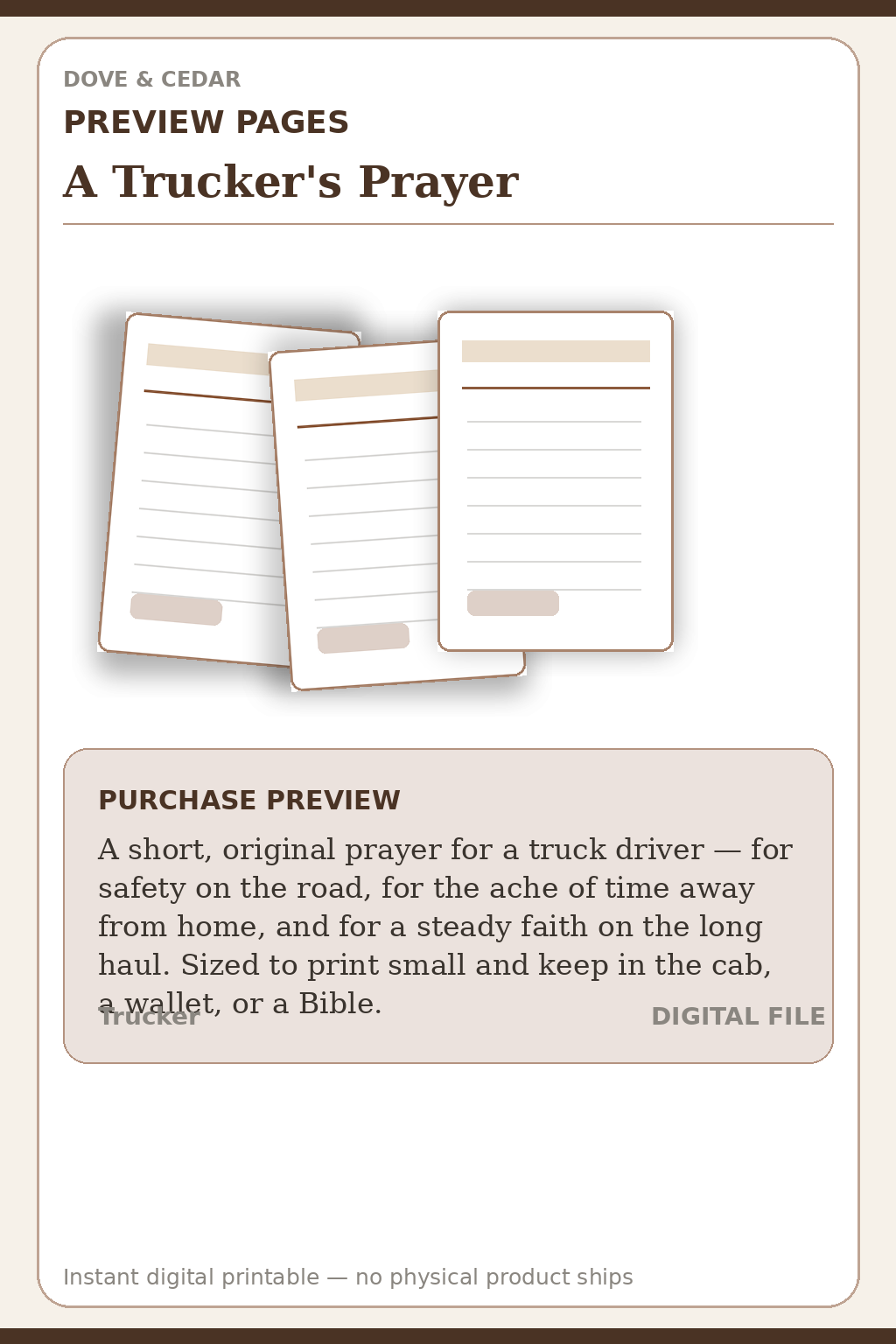 A Trucker's Prayer — Trucker Prayer Card Preview Pages